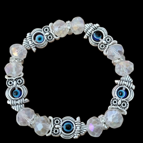 Jewelry - Owl Evil Eye Charm Bracelet with Clear Beads